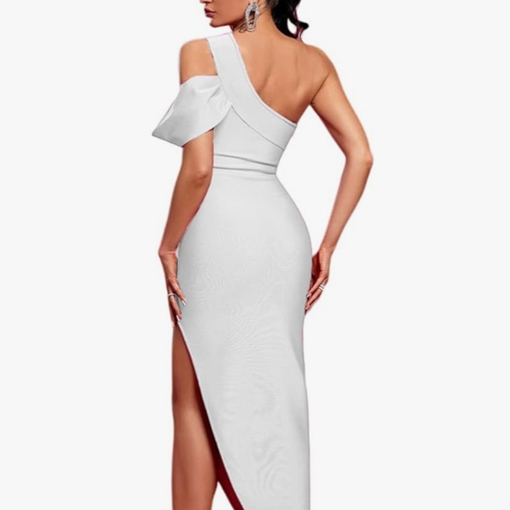 Brand new without tags white bandage material asymmetrical dress